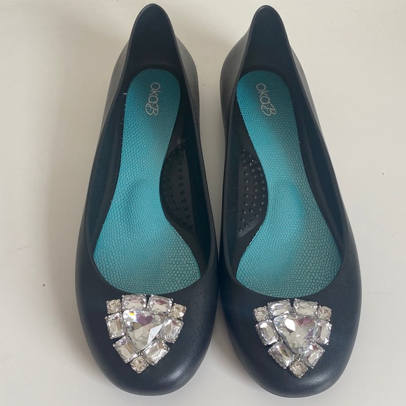 Oka.b Elegant Black Slip-On Jelly Flats w/ Crystal Embellishment Size 10US Comfy - Picture 10 of 12